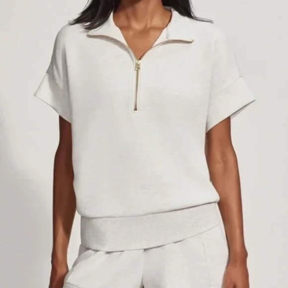 Varley Ritchie Short Sleeve Doublesoft Sweat Sweatshirt in Light Gray Size Large - Picture 1 of 8